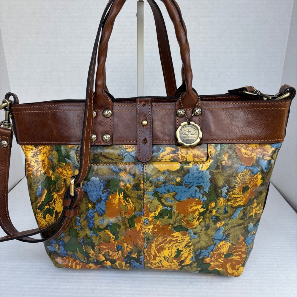 Patricia Nash‎ 10th Anniversary Floral Leather Tote Crossbody Bag Brown Multi